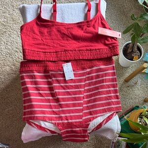 Red Striped Two-Piece Swimsuit
